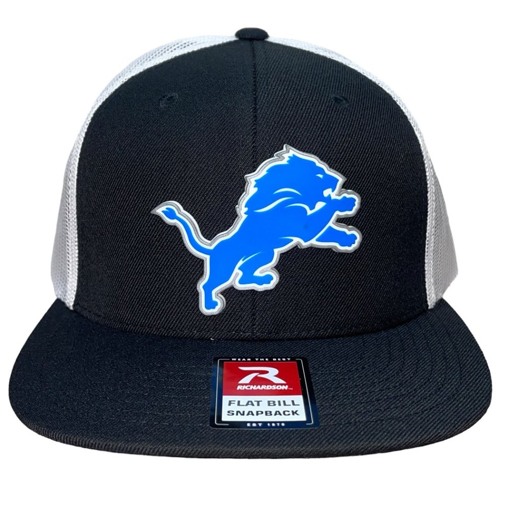 Detroit Lions 3D PVC Patch Flat Bill Hat- Black/ White